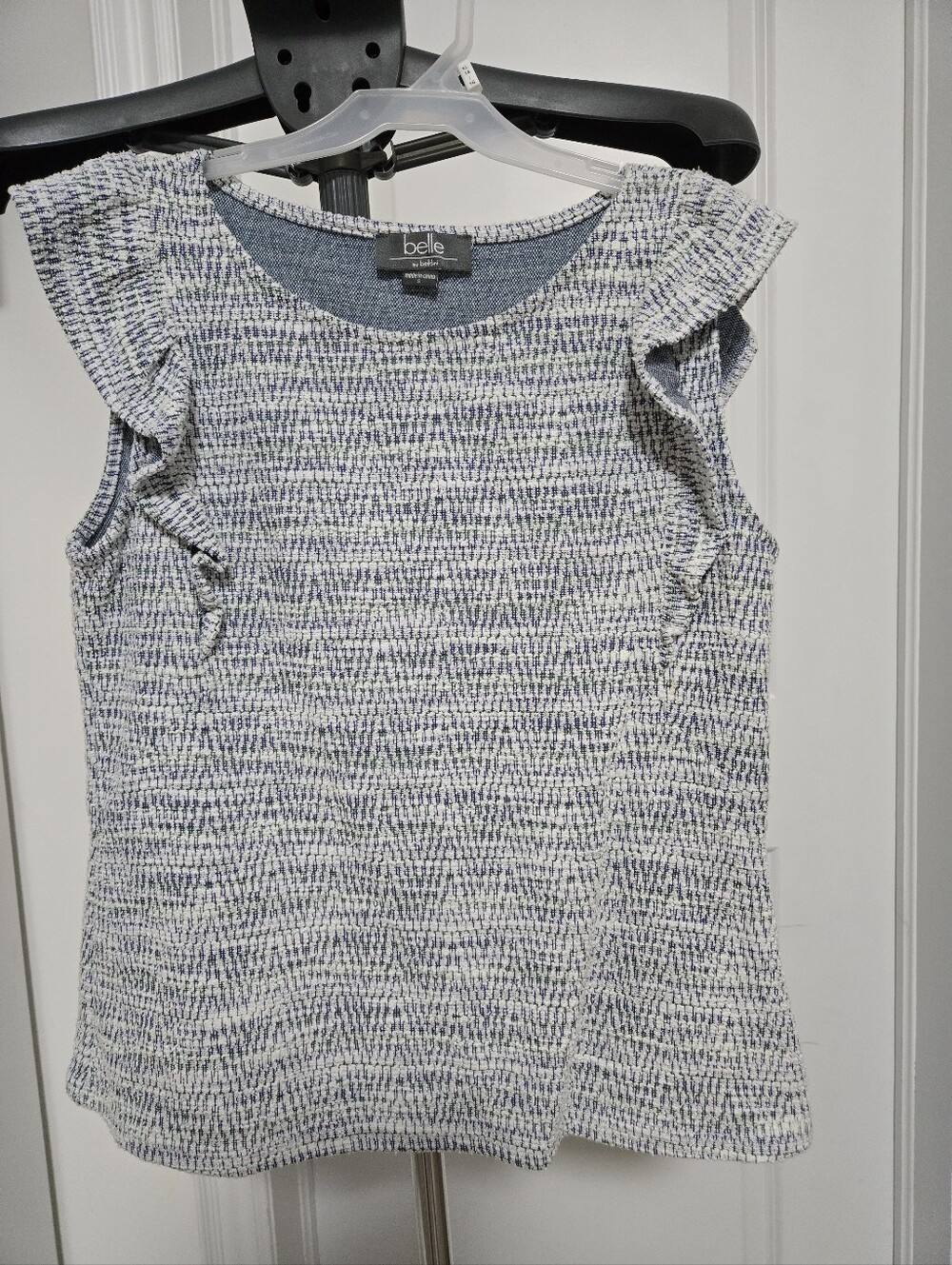 Belle Blue & White Textured Ruffle Sleeve Camisole